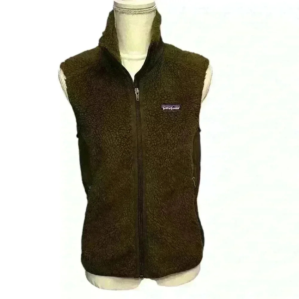 Patagonia Women’s Retro X Sherpa Olive Green Full Zip Fleece Vest Size Medium - Picture 1 of 11
